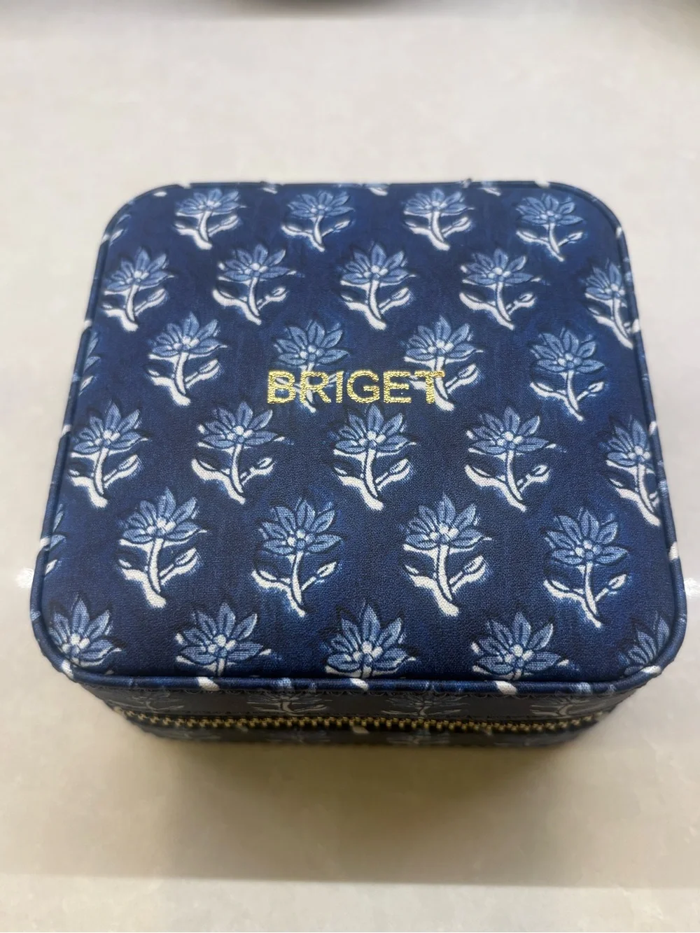 Mark & Graham Navy and Cream Travel Jewelry Case with Mirror